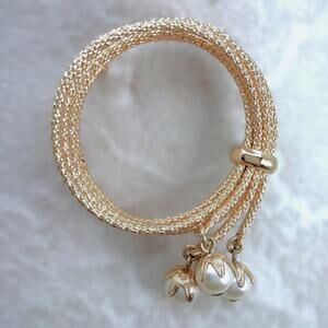 Vintage Napier Gold Tone Brooch Dangling Faux Pearls Layered Textured Rope Pin